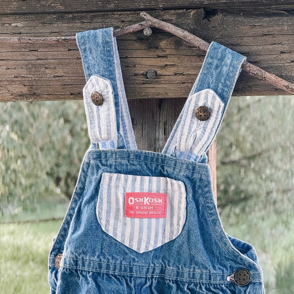 Vintage OshKosh B'gosh Blue and White Overalls Classic Denim Design